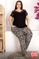 Zebra Desenli Omuz Dantelli Büyük Beden Pijama Takımı Lady 10949 Siyah farklı açı