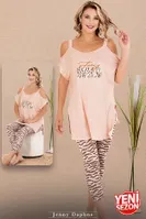 Zebra Desenli Omuzları Açık Kısa Kollu Kapri Kadın Pijama Takımı Lady 12076 Bej