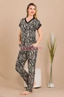 Zebra Desenli Pamuk Viskon Kısa Kol Pijama Takımı Lady 12497 Siyah