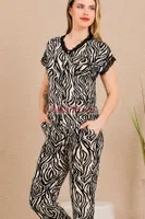 Zebra Desenli Pamuk Viskon Kısa Kol Pijama Takımı Lady 12497 Siyah farklı açı