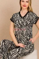 Zebra Desenli Pamuk Viskon Kısa Kol Pijama Takımı Lady 12497 Siyah görsel 4
