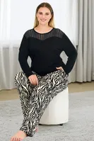 Zebra Desenli Uzun Kollu Büyük Beden Cepli Pijama Takımı Lady 11388 Siyah