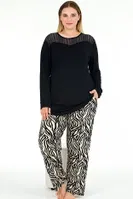 Zebra Desenli Uzun Kollu Büyük Beden Cepli Pijama Takımı Lady 11388 Siyah detay görünüm