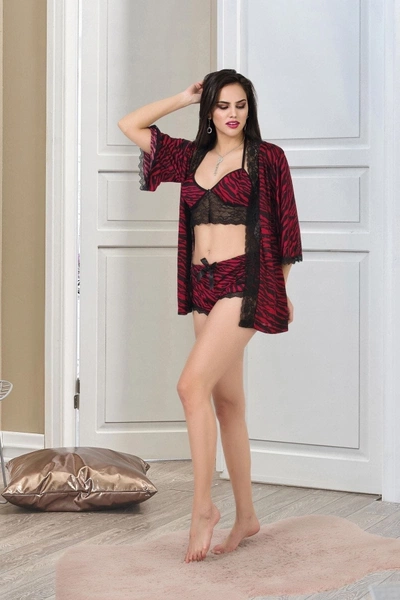 Zebra Şortlu üçlü Fantazi Sabahlık Takım İzabel 8002