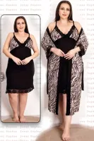 Zebra Viskon 2li Lüks Gecelik Sabahlık Takımı Lady 19218 Siyah