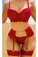 Zincirli Bordo Bralet Takım Tanga Külotlu Sütyen Jartiyer Seti Ruselin 2053 Bordo detay görünüm