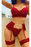 Zincirli Bordo Bralet Takım Tanga Külotlu Sütyen Jartiyer Seti Ruselin 2053 Bordo görsel 4