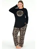  Uzun Kollu Leopar Desenli Cepli Büyük Beden Kadın Pijama Takımı Lady 11379 Siyah