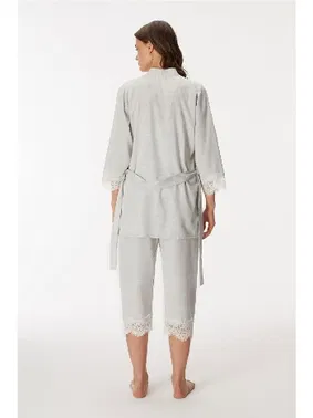 Anıl Dantelli Sabahlık Atlet Kapri Kadın Pijama Takım Anıl 11403 - Alternatif Görünüm