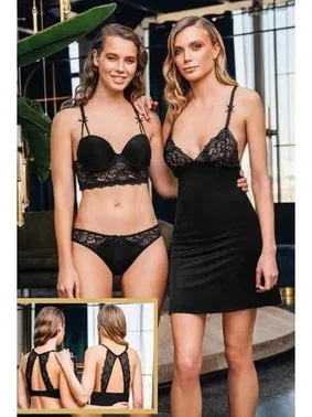 Büşra Sırt Dekolteli Kadın Sütyen Külot Kombinezon Takım Büşra 1313