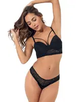 İpli Dantelli Bralet Sütyen Takım Godewo 2025 Siyah detay görünüm