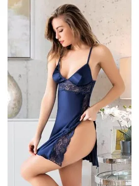 Miss Laris Derin Yırtmaçlı Saten Kısa Gecelik Miss Laris 2063