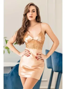 Miss Laris Kısa Sırt Çapraz Askılı Saten Gecelik Miss Laris 2065