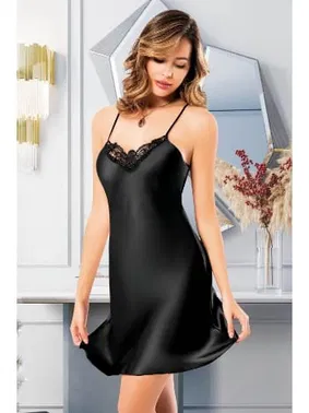 Miss Laris İnce Askılı Saten Kısa Kadın Gecelik Miss Laris 2073 - Alternatif Görünüm