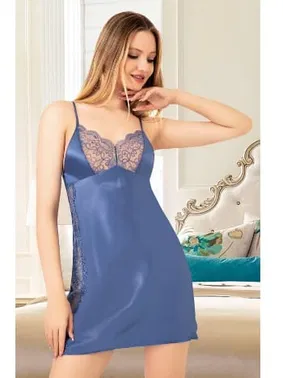 Miss Laris Mavi İnce Askılı Saten Kısa Gecelik Miss Laris 2083