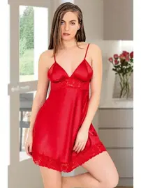 Miss Laris Dantelli Kısa İnce Askılı Saten Gecelik Miss Laris 2098