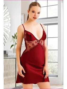 Miss Laris Sırt Çapraz Askılı Saten Kısa Gecelik Miss Laris 2104