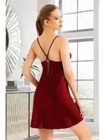 Sırt Çapraz Askılı Saten Kısa Gecelik Miss Laris 2104 Bordo detay görünüm