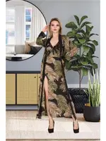 2li Uzun Sabahlık Gecelik Takımı Yeşil İzabel US-6001 Yeşil detay görünüm