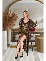 Uzun Leopar Sabahlık Gecelik Takımı İzabel 6008 Kahverengi