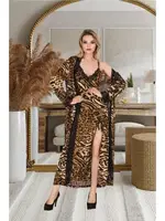Uzun Leopar Sabahlık Gecelik Takımı İzabel 6008 Kahverengi detay görünüm