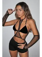 3 Parçalı Eldiven Sütyen Crop Takım Merry See AN1010 Siyah Siyah farklı açı