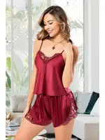 İnce Askılı Bordo Yırtmaçlı Fantazi Şort Takım Miss Laris 3015 Bordo farklı açı