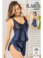 Saten Dantelli Kadın Şort Pijama Takımı Miss Laris 3037 Lacivert