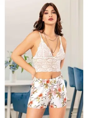 Miss Laris Çiçekli Dantel Büstiyerli Fantazi Şort Takım Miss Laris 3045 - Alternatif Görünüm
