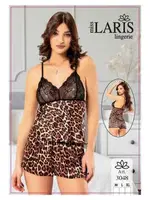 Leopar Desen Dantelli Kadın Şort Pijama Takımı Miss Laris 3048 Kahverengi