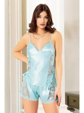 Miss Laris Turkuaz Saten Şort Pijama Takımı Miss Laris 3053
