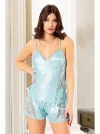 Miss Laris Turkuaz Saten Şort Pijama Takımı Miss Laris 3053
