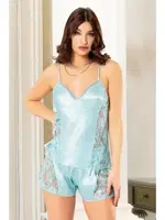 Turkuaz Saten Şort Pijama Takımı Miss Laris 3053