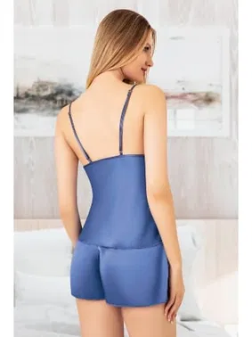 Miss Laris Dantelli İnce Askılı Saten Kadın Pijama Takımı Miss Laris 3078 - Alternatif Görünüm