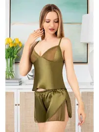 Miss Laris Yırtmaçlı Saten Şort Piajama Takımı Miss Laris 3080