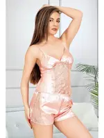 İnce Askılı Saten Kadın Şort Picama Takımı Miss Laris 3082 Pudra