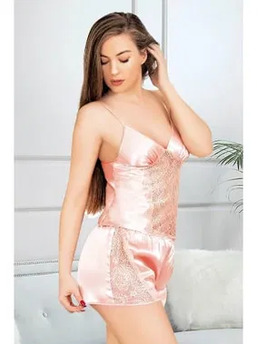 Miss Laris İnce Askılı Saten Kadın Şort Picama Takımı Miss Laris 3082 - Alternatif Görünüm