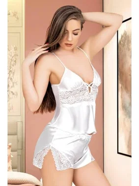 Miss Laris Dantel Yırtmaçlı İnce Askılı Saten Pijama Takımı Miss Laris 3083 - Alternatif Görünüm