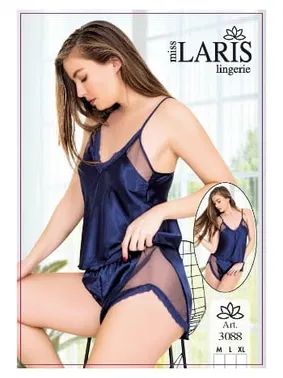 Miss Laris Yanları Transparan Saten Şort Pijama Takımı Miss Laris 3088