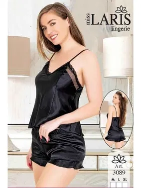 Miss Laris Fırfırlı Saten İnce Askılı Şort Pijama Takımı Miss Laris Gecelik 3089