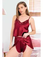 Anvelop Şort İnce Askılı Fantazi Takım Miss Laris 3090 Bordo