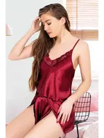 Anvelop Şort İnce Askılı Fantazi Takım Miss Laris 3090 Bordo detay görünüm