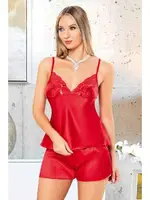 Kırmızı İnce Askılı Saten Şort Pijama Takımı Miss Laris 3092 Kırmızı detay görünüm