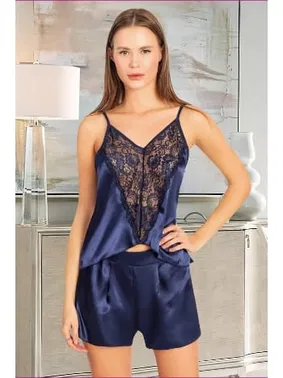 Miss Laris Asimetrik Kesim Saten Kadın Şort Pijama Takımı Miss Laris 3097