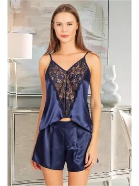 Miss Laris Asimetrik Kesim Saten Kadın Şort Pijama Takımı Miss Laris 3097 - Alternatif Görünüm