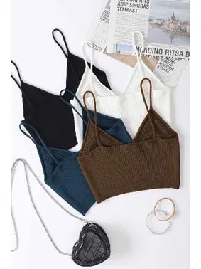 Angelsin 4 lü Paket Askılı Bluz Crop Angelsin MS 3910 Çok Renkli - Alternatif Görünüm