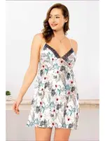 Çiçekli Çapraz Askılı Büyük Beden Fantazi Gecelik Miss Laris 4011 Ekru