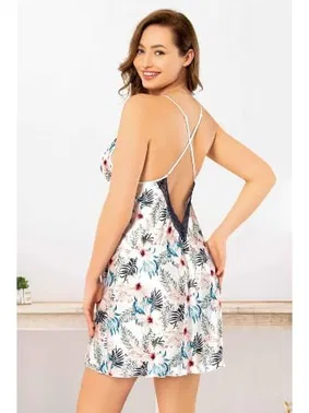 Miss Laris Çiçekli Çapraz Askılı Büyük Beden Fantazi Gecelik Miss Laris 4011 - Alternatif Görünüm