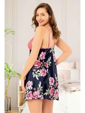 Miss Laris Dantelli İnce Askılı Saten Büyük Beden Gecelik Miss Laris 4012 - Alternatif Görünüm