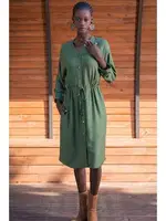 Beli Büzgülü Uzun Kollu Yeşil Kadın Elbise Vienetta 405100 Yeşil